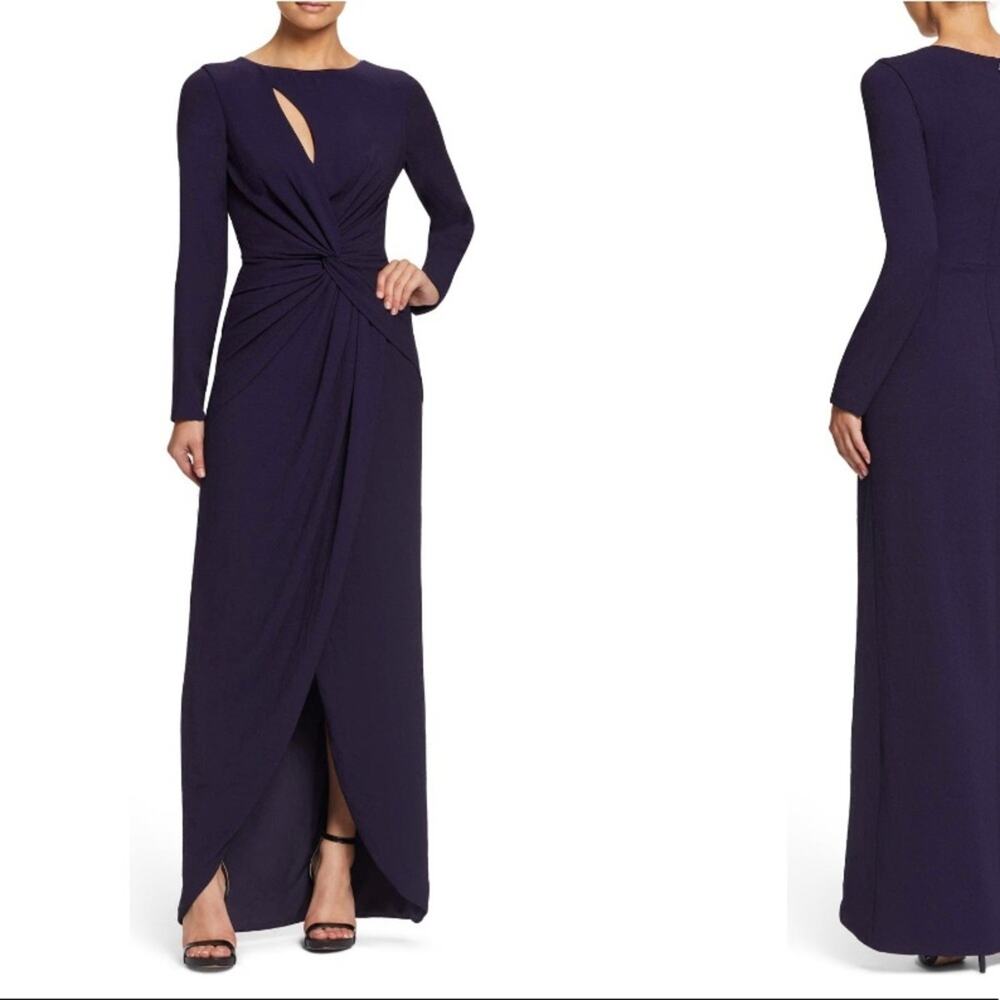 NEW Dress The Population Naomi Long Sleeve Twist Crepe Gown Size XS